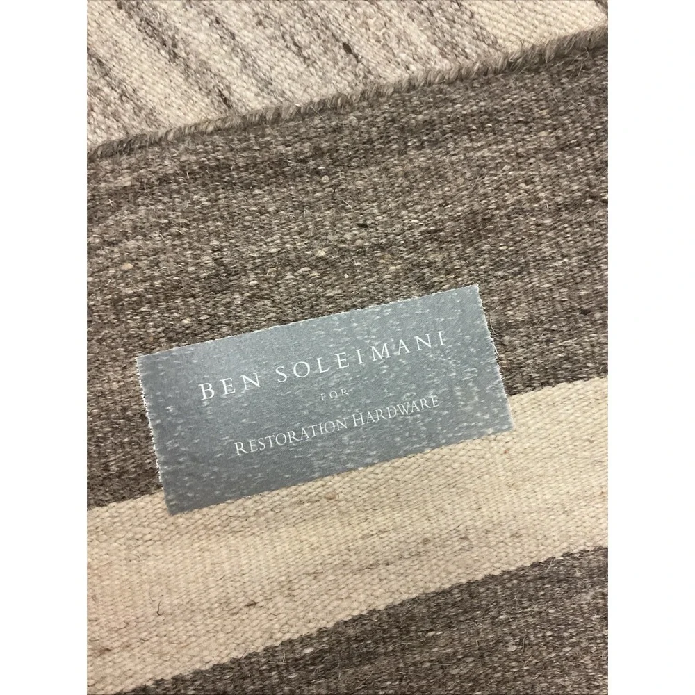 Ben Soleimani Restoration Hardware Rug 8x10 Brown Gray Striped Wool Flat Weave